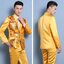 Pre-order ชุดสูทจีนชาย สีแดงปกคอแดง พิมพ์ลายกราฟฟิก