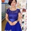 พร้อมเช่า ชุดราตรีสั้น เพื่อนเจ้าสาว แบบ A แขนสั้น ลูกไม้ ผ้าคาดเอวซาติน (ซิปหลัง)