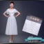 พร้อมเช่า ชุดราตรี สีขาว แขนสั้น ลูกไม้ฉลุ กระโปรงผ้าชีฟอง 2XL- 6XL (เชือกผูกหลัง)