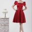 พร้อมเช่า ชุดราตรีสั้น สีแดง เรียบหรู แขนตุ๊กตา ผ่า V ด้านหลัง