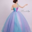 พร้อมเช่า ชุดแฟนซี ชุดราตรียาว ไหล่เดียว สีเรนโบว์ แต่งดอกเก๋มาก