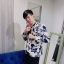 พร้อมเช่า ชุดสูท สูทชาย สีขาว พิมพ์ลายดอกไม้โทนน้ำเงิน แนวแฟนซี (ไม่มีเสื้อกั๊ก)