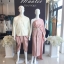 เช่า ชุดไทย ชุดเพื่อนเจ้าสาว ชุดไทยผ้าถุงสีโอวัลตินชมพูเงิน สไบเรียบ สีโรสโกล