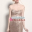 พร้อมเช่า ชุดราตรีสั้น ผ้าเนื้อ Glitter สีเงินสวย ช่วงบนผ้าโปร่งสี Nude