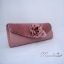 Sale พร้อมส่งEvening Clutch กระเป๋าออกงาน สีชมพูNude ผ้าซาตินอัดพลีต แต่งดอกกุหลาบ