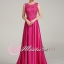 พร้อมส่ง ชุดราตรียาว สีชมพู Hot Pink ปักลูกไม้แต่งเลื่อม ด้านหลังเป็นแบบซีทรู กระโปรงผ้าซาติน ชายยาว