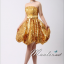 พร้อมเช่า ชุดราตรีสั้น เกาะอก สีทอง Glitter กระโปรงทรง Balloon