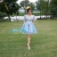 พร้อมเช่า ชุดแฟนซีสั้น สีฟ้า แขนยาว แต่งดอก Fairy สไตล์เจ้าหญิง กระโปรงพองสวยชายย้วย เชือกผูกหลัง