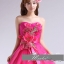พร้อมเช่า ชุดแฟนซี ชุดราตรี เกาะอก สีชมพู Hot pink แต่งช่อดอกไม้ช่วงหน้าอก