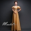พร้อมเช่า สำหรับสาวไซส์ใหญ่ ชุดราตรียาว แบบแขนสั้น ผ้าซาตินสวยสง่า อกจับจีบปักเลื่อมช่วงอก-เอว สีทอง (เชือกผูกหลัง)