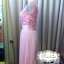 พร้อมเช่า ชุดราตรีสั้น สีชมพู แขนสามส่วน ลูกไม้ฉลุ กระโปรงผ้าชีฟอง