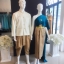 เช่า ชุดไทย ชุดเพื่อนเจ้าสาว ชุดไทยผ้าถุงสีทอง สไบเรียบ สีน้ำทะเล