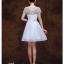 พร้อมส่ง ชุดราตรีสั้น ลูกไม้ กระโปรงผ้าชีฟอง อกจับจีบ เรียบหรู สีขาว (เชือกผูกหลัง)