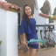 พร้อมส่ง ชุดออกงาน แบบเรียบหรู ปาดไหล่ สีน้ำเงิน ใส่ได้ทั้งงานเช้า งานเย็น