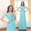 พร้อมเช่า ชุดราตรียาว สีฟ้า ผ้าชีฟอง จอเจีย แขนระบาย ทิ้งชายสวย