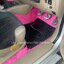 พรมปูพื้นรถกระบะ toyota vigo cab ปูพรมVVIP ด้ายคู่ สีชมพูด้ายทอง + ไวนิลดักฝุ่นสีดำ