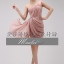 พร้อมเช่า ชุดราตรีสั้น เกาะอก ไหล่เดียว สีชมพู Nude จับเดรปทิ้งชายช่วงสะโพก