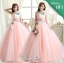 พร้อมเช่า ชุดแฟนซี ชุดราตรียาว ไหล่เฉียง สีชมพูอมส้ม Pastel สวยหวาน กระโปรงผ้าแก้วน่ารักมาก