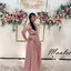 พร้อมเช่า ชุดราตรียาว สายเดี่ยวปาดไหล่ สีโรสโกลด์ สวยหวาน
