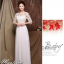 พร้อมเช่า ชุดราตรียาว สีขาว แขนสามส่วน ลูกไม้ฉลุ กระโปรงผ้าชีฟอง