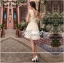 พร้อมส่ง ชุดราตรีสั้น ไหล่เดียว ช่วงอกจับจีบ เอวแต่งแผงคริสตัลหรู สีครีม Champagne