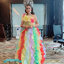 พร้อมเช่า ชุดแฟนซียาว ไหล่เดียว สีรุ้ง ระบายฟูสวย ช่วงอกปักเลื่อมแต่งดอก (ซิปหลัง)