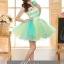 พร้อมส่ง ชุดแฟนซี ชุดราตรีสั้น ลายทาง สีลูกกวาด แต่งดอกไม้ เขียวเหลือง