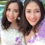 พร้อมเช่า ชุดแฟนซี ชุดราตรียาว ไหล่เฉียงแขนตุ๊กตา สีม่วง ขาว แต่งดอกไม้สามมิติ