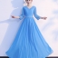 พร้อมเช่า ชุดราตรียาว สีฟ้า ไซส์ใหญ่ แขนสามส่วน แต่งลูกไม้ กระโปรงผ้าชีฟอง เอวแต่งเพชร ** มีไซส์ 2XL- 9XL (อก48 เอว42) **