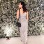 พร้อมเช่า ชุดเดรส เกาะอก ผ่าหน้าขา ผ้า Glitter สีเงิน