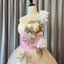 พร้อมเช่า ชุดแฟนซี ชุดราตรียาว ไหล่เดียว สีครีม Champagne แต่งดอกอกจับจีบ แต่งเลื่อม