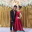 พร้อมเช่า ชุดราตรียาว แบบไหล่ปาด สไตล์วินเทจผ้าไหมดัชเชส กระโปรงทรงA แต่งโบว์2ชั้น ช่วงเอว สีไวน์แดง (เชือกผูกหลัง)