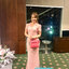 พร้อมเช่า ชุดราตรียาว ราตรียาว ชุดเดรสลูกไม้ สีชมพู แขนสั้น หางปลา