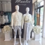 เช่า ชุดไทย ชุดเพื่อนเจ้าสาว ชุดไทยผ้าถุงสีเทาเงิน สไบเรียบ สีงาช้าง