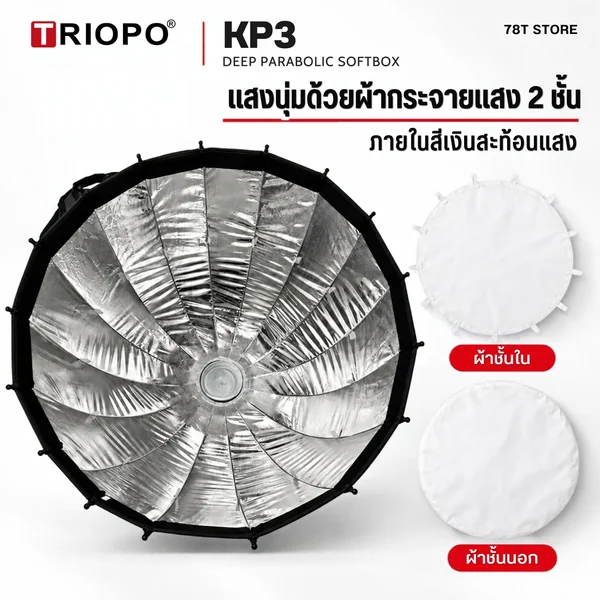 TRIOPO KP3 Parabolic Softbox 60/90/120cm Quick Lock พร้อมกริด เมาท์ Bowens image 4 TRIOPO KP3 Parabolic Softbox 60/90/120cm Quick Lock พร้อมกริด เมาท์ Bowens image 4