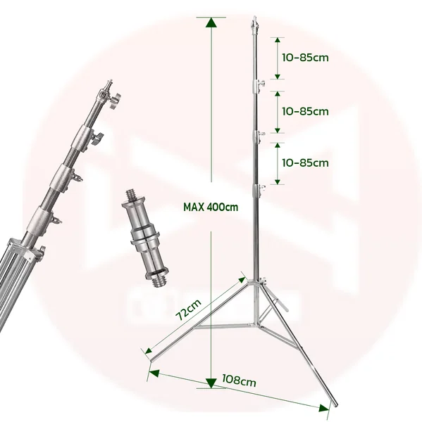 ขาตั้งไฟสแตนเลสสูง 4 เมตร stainless steel light stand 4 m ตั้งไฟLED Studio ไฟแฟรช สำหรับช่างภาพมืออาชีพ image 2 ขาตั้งไฟสแตนเลสสูง 4 เมตร stainless steel light stand 4 m ตั้งไฟLED Studio ไฟแฟรช สำหรับช่างภาพมืออาชีพ image 2
