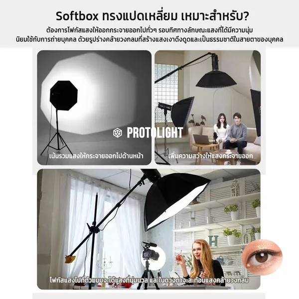 Octa softbox ซอฟบล็อก8เหลี่ยม Softbox ทรง8เหลี่ยม Protolight อุปกรณ์เพิ่มความนุ่มของแสงไฟสตูดิโอ image 3