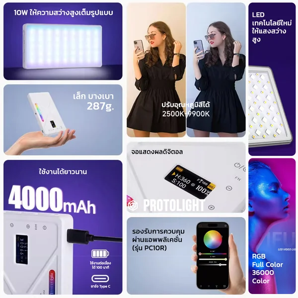 Protolight Pocket Fill light RGB ไฟ LED RGB 10W แบบพกพา ควบคุมผ่านแอพ ถ่ายรูป วีดีโอ รองรับ PD Charge image 2