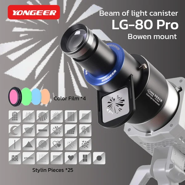 YONGEER LG-80 Pro โปรเจคเตอร์ปรับแต่งแสง สร้างลวดลายฉากหลัง 25 แบบ 4 สี สำหรับไฟสตูดิโอLED Bowen mount YONGEER LG-80 Pro โปรเจคเตอร์ปรับแต่งแสง สร้างลวดลายฉากหลัง 25 แบบ 4 สี สำหรับไฟสตูดิโอLED Bowen mount