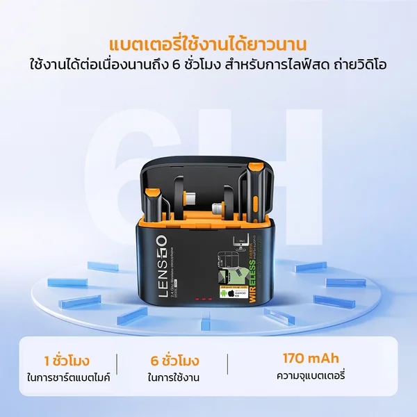 ไมโครโฟนไร้สาย LENSGO 528C ไมค์ไร้สาย 2in1 พร้อมเคสชาร์จ รองรับกล้อง iPhone และ Android เสียงคมชัด image 5 ไมโครโฟนไร้สาย LENSGO 528C ไมค์ไร้สาย 2in1 พร้อมเคสชาร์จ รองรับกล้อง iPhone และ Android เสียงคมชัด image 5
