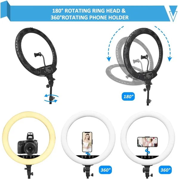 ไฟวงแหวนไลฟ์สด Ringlight 18นิ้ว กำลังไฟ 55W ปรับโทนสี 2800-6000K พร้อมขาตั้ง 2m ช่อง USB ที่จับไอแพด image 3