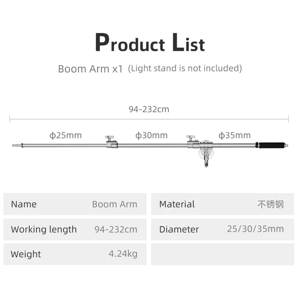 ขาตั้งไฟ C-Stand สแตนเลส 3.3m พร้อมแขนบูม Telescopic 2.3m ล้อเลื่อน & ถุงทราย รองรับไฟสตูดิโอSoftbox image 5 ขาตั้งไฟ C-Stand สแตนเลส 3.3m พร้อมแขนบูม Telescopic 2.3m ล้อเลื่อน & ถุงทราย รองรับไฟสตูดิโอSoftbox image 5