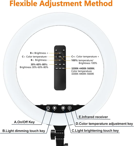 ไฟวงแหวนไลฟ์สด Ringlight 18นิ้ว กำลังไฟ 55W ปรับโทนสี 2800-6000K พร้อมขาตั้ง 2m ช่อง USB ที่จับไอแพด image 7