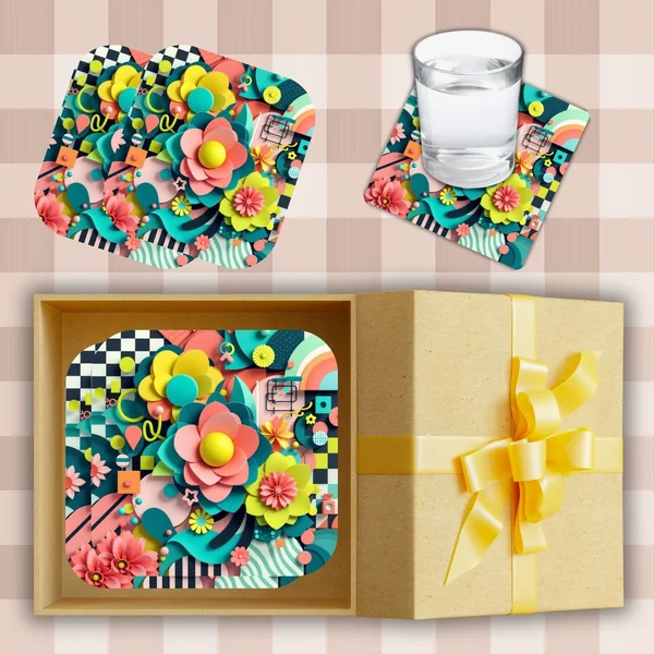 ⌛Pre-order 🛒🛍️🎁ของขวัญเซ็ตที่รองแก้วน้ำ 4 ชิ้น ลายดอกไม้ 🌸ของขวัญทุกโอกาส