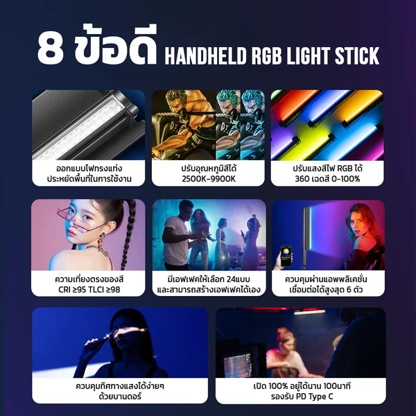 Protolight Handheld RGB Light Stick ไฟแท่ง RGB 36000 เฉดสี Bi-Color 2500-9900K แบตอึด ควบคุมผ่านแอพ image 4 Protolight Handheld RGB Light Stick ไฟแท่ง RGB 36000 เฉดสี Bi-Color 2500-9900K แบตอึด ควบคุมผ่านแอพ image 4