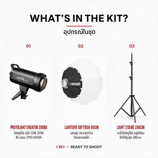 ชุดเซ็ตไฟไลฟ์สด PROTOLIGHT Creator 200BX Creator Lantern Kit 1 ชุดไฟสตูดิโอ 210W พร้อม Softbox ขาตั้ง image 2 ชุดเซ็ตไฟไลฟ์สด PROTOLIGHT Creator 200BX Creator Lantern Kit 1 ชุดไฟสตูดิโอ 210W พร้อม Softbox ขาตั้ง image 2