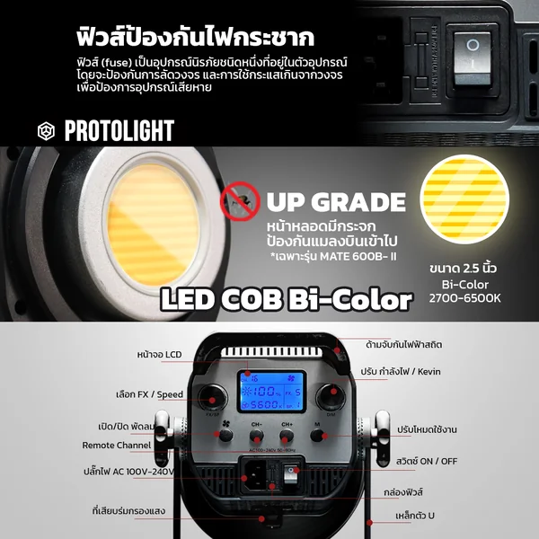 Protolight Mate 650BX (มีกระจกกันแมลง)ไฟต่อเนื่อสตูดิโอLED COB Bi-color650W ถ่ายรูป VDO ไลฟ์ งานแต่ง ช่างภาพ image 3 Protolight Mate 650BX (มีกระจกกันแมลง)ไฟต่อเนื่อสตูดิโอLED COB Bi-color650W ถ่ายรูป VDO ไลฟ์ งานแต่ง ช่างภาพ image 3