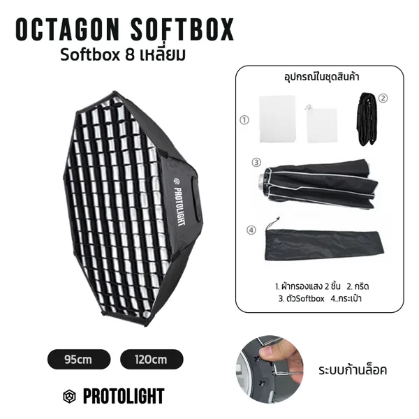 Octa softbox ซอฟบล็อก8เหลี่ยม Softbox ทรง8เหลี่ยม Protolight อุปกรณ์เพิ่มความนุ่มของแสงไฟสตูดิโอ image 2