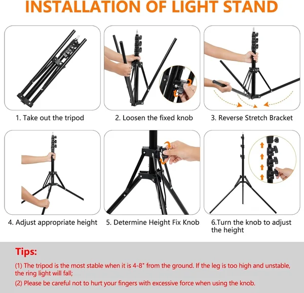 ไฟวงแหวนไลฟ์สด Ringlight 18นิ้ว กำลังไฟ 55W ปรับโทนสี 2800-6000K พร้อมขาตั้ง 2m ช่อง USB ที่จับไอแพด image 8