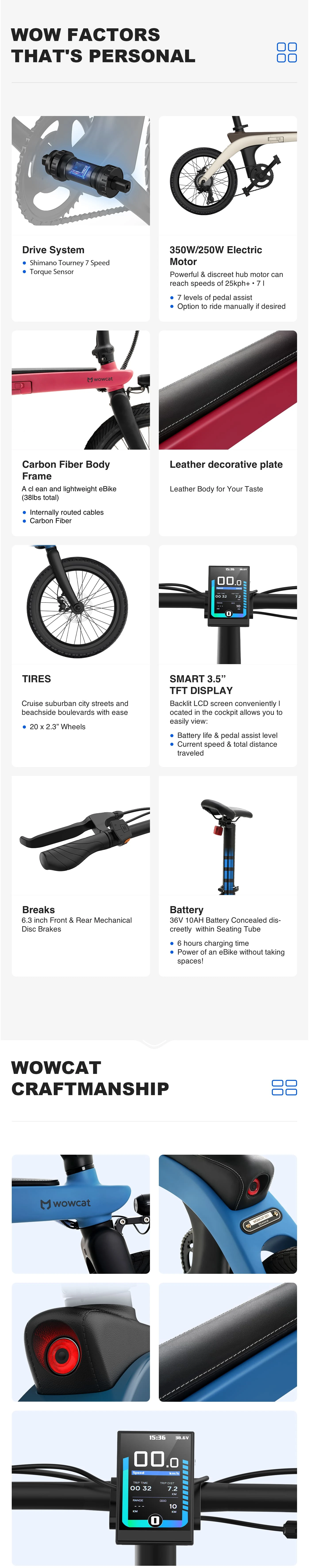WOWCAT C1 จักรยานไฟฟ้าพับได้ โครงคาร์บอนไฟเบอร์ | 250W | วิ่งไกล 120 กม.